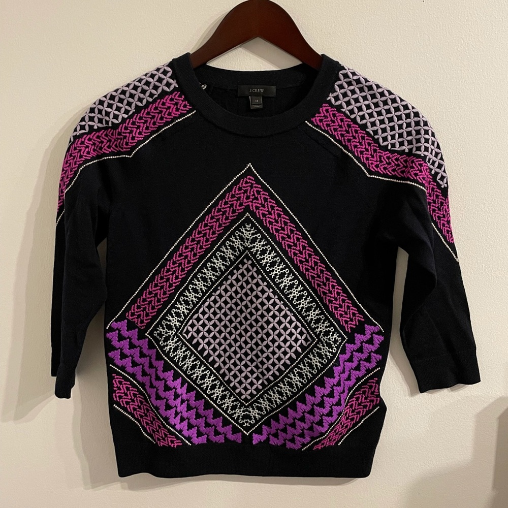 JCrew embroidered wool sweater | XS